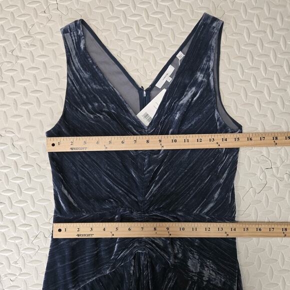 Vince Midi Dress Womens 6 Small NEW Ruched Slate Blue Crushed Velvet Sleeveless - Picture 7 of 10
